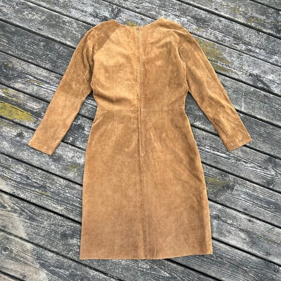 Vintage Margaret Godfrey Patchwork Leather Dress Long Sleeve Lined Sz 12 - Picture 2 of 9